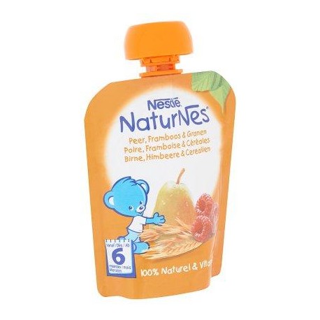Nestlé® NaturNes® Gourde Poire Framboise Céréales Bébé 6 Mois 90 g