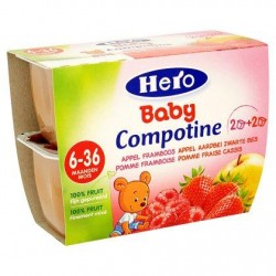 Hero Baby Compotine Pomme Framboise Pomme Fraise Cassis 6-36 Mois 4 x 100 g