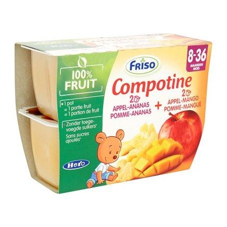 Friso Compotine Pomme-Ananas + Pomme-Mangue 8-36 Mois 4 x 100
