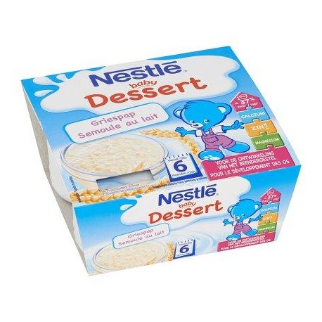 Nestlé® Baby Dessert Semoule au Lait Bébé 6 Mois 4 x 100 g