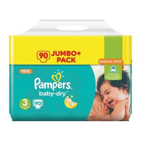 Pampers Baby-Dry Langes Taille 3 (Midi) 5-9 kg 90 Pièces