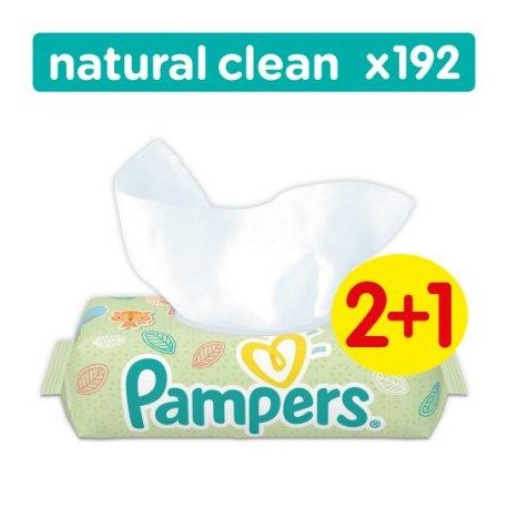 Pampers Natural Clean Lingettes Bébé Lot De 3 Paquets Soit 192 Lingettes