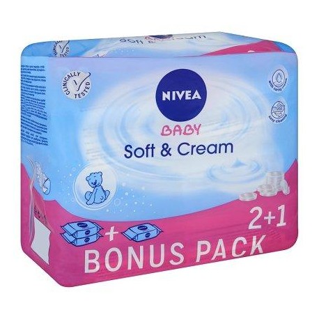 Nivea Baby Soft & Cream 2 + 1 Bonus Pack 3 x 63 Pièces