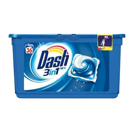 DASH 3en1 pods  36 tabs *36 doses *Superconcentré *Universel, pas laine, soie, ni lavage à la main